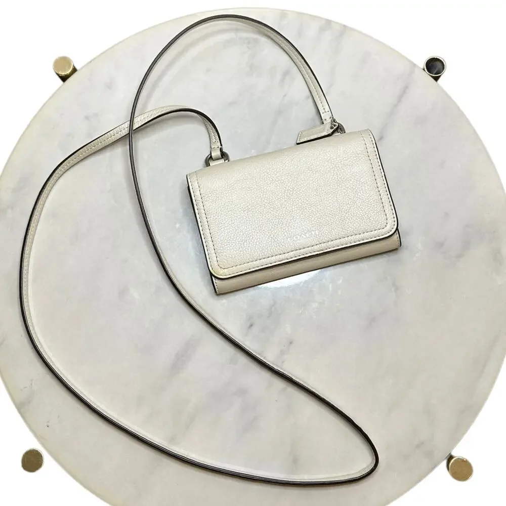 Coach Pearl Cream Metallic Crossbody Wallet Convertible Leather Crossbody Purse - Picture 2 of 14